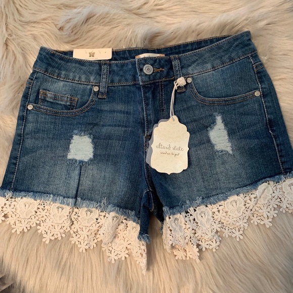 Altar'd State Pants - Altar’d State jeans shorts. Lace edge.